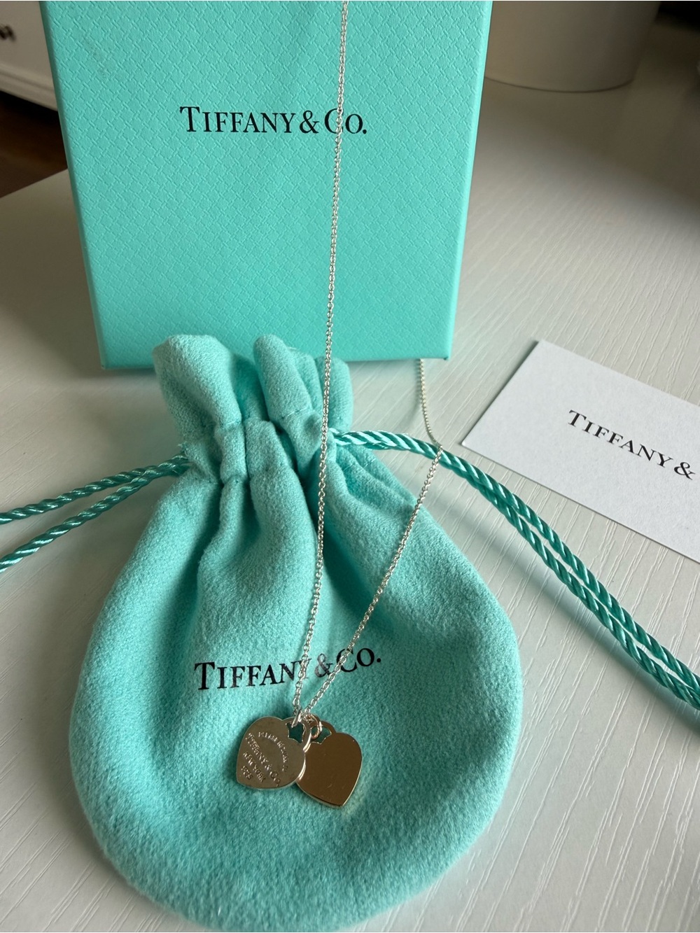 Return to Tiffany® Two-Tone Double Heart Tag Pendant Necklace